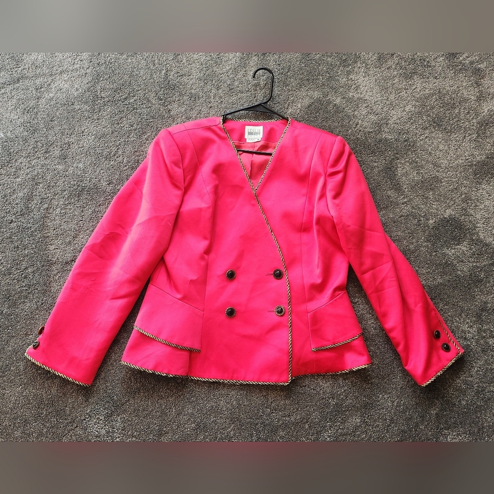 Bright Pink Double Breasted‎ Vintage Blazer 80s Barbiecore Power Dressing Large